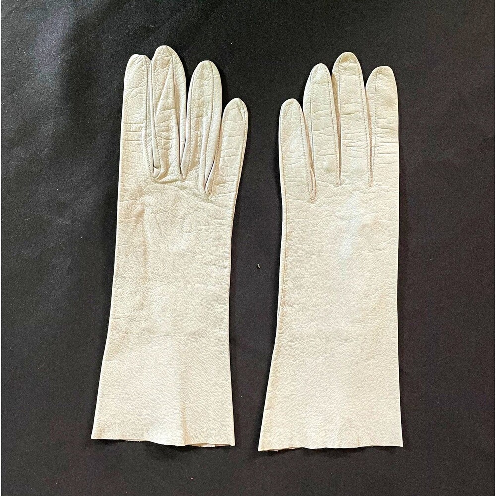 Women's White Leather Wrist Gloves Made in France